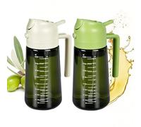 CUESVAP 2 in 1 Spruzzatore Olio e Dosatore Olio 470ml, 2 Pezzi Set (Bianco, Verde) Vetro Scuro con Protezione Luce- Ideale per Conservazione Olio Fresco in Friggitrice Aria e Cucina