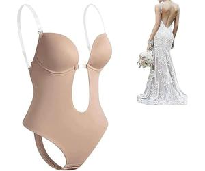 CUEYU Profondo Scollo a V Senza Spalline da Donna Body Donna Backless Scollato Sulla Schiena Cinghie Trasparenti Senza Corsetto di U Shapewear Body Shaping Bodysuit Matrimonio Shaper del Corpo,XL