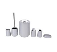 Cufaee Set di accessori da bagno da 6 pezzi, tra cui tazza per spazzolino da denti, tazza per collutorio, portasapone, dispenser per sapone, pattumiera, set di scopini per WC (Grigio)