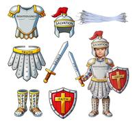 Cuffbow Set di 12 costumi da cavaliere armatura completa di Dio per bambini Set di costume medievale con elmo, scudo, spada, cintura, pettorale, accessori per bambini fingere ruolo avventuriero eventi