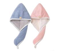 Cuffia assorbente per capelli asciutti su entrambi i lati, in velluto corallo ispessito e chiusura a bottone regolabile per una vestibilità sicura e un'asciugatura rapida (blu + rosa bianco)