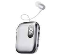 Cuffia Bluetooth retrattile con clip, auricolare stereo V6.0 con doppia cancellazione del rumore, display a LED, tempo di conversazione 90 ore, vivavoce per sport, lavoro, guida (argento)