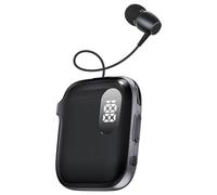 Cuffia Bluetooth retrattile con clip, auricolare stereo V6.0 con doppia cancellazione del rumore, microfono con display a LED, tempo di conversazione 90 ore, vivavoce per sport, lavoro, guida (nero
