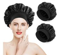 Cuffia Capelli Notte, Romon 2 Pezzi Cuffia Capelli Ricci per Dormire Morbida e Confortevole in Raso, Nera