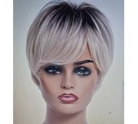Cuffia corta biondo sfumato riccia lunghezza spalle sintetiche 100% parrucche per capelli umani da donna, parrucca diritta con taglio pixie con parrucca paura
