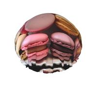 Cuffia da a a doppio strato per donna con dessert al macaron, riutilizzabile, di grandi dimensioni, adatta a tutte le lunghezze di capelli, adatta per ragazze, spa e uso domestico nei saloni di belle