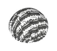 Cuffia da a classica vintage con motivo a treno, riutilizzabile, impermeabile, a doppio strato, elastica, per capelli di tutte le lunghezze