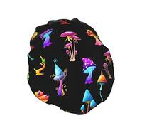 Cuffia da a colorata con funghi magici Fodera in PEVA riutilizzabile impermeabile Cappello da bagno per capelli elasticizzato regolabile per salone spa da donna