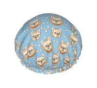 Cuffia da a con bulldog francese e ossa, riutilizzabile, impermeabile, a doppio strato, elastica, per capelli di tutte le lunghezze