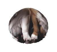 Cuffia da a con due simpatici cani bulldog per donna, cuffia da a impermeabile riutilizzabile, doppio strato, grande, cuffia da bagno con elastico lavabile, trecce per capelli da bagno, uomo