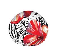 Cuffia da a con Fiori Tropicali,Motivo di Fiori di Ibisco Rosso Tropicale Esotico Floreale con Foglie Nere Cuffie da Bagno a Doppio Strato Impermeabili Perfette per Tutte Le Lunghezze E Gli Spessori D