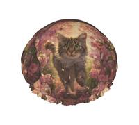 Cuffia da a con gatto che cammina tra i fiori, design a doppio strato, riutilizzabile, impermeabile, comoda ed elegante