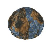 Cuffia da a con motivo a cane pastore tedesco e fiore blu, design a doppio strato, riutilizzabile, impermeabile, comoda ed elegante