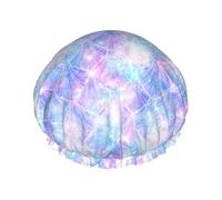 Cuffia da a con motivo a squame di sirena galattica per uomo e donna, elastica, regolabile, riutilizzabile, impermeabile, per il bagno e la cura dei capelli.