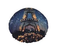 Cuffia da a con motivo Torre Eiffel di Parigi di notte per donna, cuffia da a impermeabile riutilizzabile, doppio strato, grande, cuffia da bagno lavabile, fascia elastica, trecce per capell