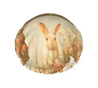 Cuffia da a con simpatico coniglietto tra gli arbusti in fiore, design a doppio strato, riutilizzabile, impermeabile, comoda ed elegante