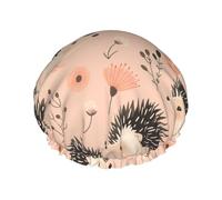 Cuffia da a con simpatico riccio e fiore rosa, design a doppio strato, riutilizzabile, impermeabile, comoda ed elegante