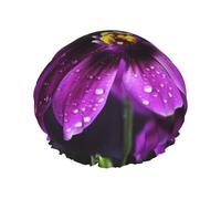 Cuffia da a con stampa a fiori viola per donna, cuffia da bagno impermeabile a doppio strato, cuffie da bagno riutilizzabili, protezione elastica per capelli, cuffia da a per donna, spa, sal