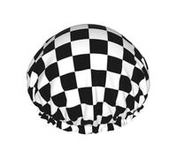 Cuffia da a con stampa a quadri bianchi e neri, con elastico e riutilizzabile per capelli lunghi e corti, DoubleHair Cap