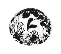 Cuffia da a con stampa di fiori bianchi e neri, con elastico e riutilizzabile per capelli lunghi e corti, DoubleHair Cap
