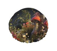 Cuffia da a con stampa di funghi stile fiaba per donna Cuffia da bagno impermeabile a doppio strato Cappello da a elastico riutilizzabile Protezione per capelli Cappello da bagno per spa Salon Bathi