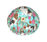 Cuffia da a con stampa floreale "Sweet Basset Hound", con elastico e riutilizzabile per capelli lunghi e corti, DoubleHair Cap