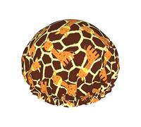 Cuffia da a con stampa giraffa dei cartoni animati Set di 1 Cuffia da bagno elasticizzata con apertura grande con corda elastica Cappello da bagno impermeabile a doppio strato Cuffia da bagno r