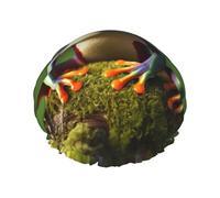 Cuffia da a con stampa Peace Frog Tree per donna, a doppio strato, impermeabile, riutilizzabile, elastica, per la protezione dei capelli, per spa, salone di bellezza e bagno