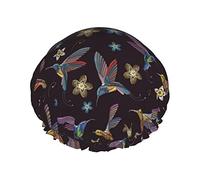 Cuffia da a con stampa ricamo fiore colibrì per donna Cuffia da a riutilizzabile in tessuto a doppio strato Cuffia per capelli da ragazza