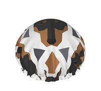 Cuffia da a, cuffia da bagno impermeabile doppia testa di Doberman con motivo poligonale, cuffia da a elastica riutilizzabile, cuffia da bagno cuffia da notte