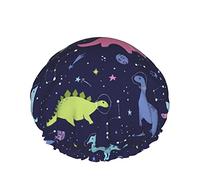 Cuffia da a, Cuffie da bagno riutilizzabili per lo spazio dei dinosauri per le donne Capelli lunghi, Cappello da a impermeabile a doppio strato Protezione per capelli per bambini Ragazze Don
