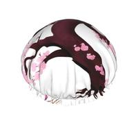 Cuffia da a da donna a doppio strato Cherry Blossoms Tree, riutilizzabile, di grandi dimensioni, adatta a tutte le lunghezze di capelli, adatta per ragazze, spa e uso domestico nei saloni di bellezza