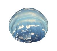 Cuffia da a da donna a doppio strato con cielo azzurro e nuvole bianche, riutilizzabile, di grandi dimensioni, adatta a tutte le lunghezze di capelli, adatta per ragazze, spa e uso domestico nei salo