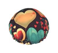 Cuffia da a da donna a doppio strato con cuori colorati, riutilizzabile, di grandi dimensioni, adatta a tutte le lunghezze di capelli, adatta per ragazze, spa e uso domestico nei saloni di bellezza.