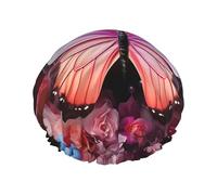 Cuffia da a da donna a doppio strato con farfalle e fiori, riutilizzabile, di grandi dimensioni, adatta a tutte le lunghezze di capelli, adatta per ragazze, spa e saloni di bellezza a casa.