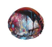 Cuffia da a da donna a doppio strato con fenicotteri colorati, riutilizzabile, di grandi dimensioni, adatta a tutte le lunghezze di capelli, adatta per ragazze, spa e uso domestico nei saloni di bell