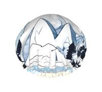 Cuffia da a da donna a doppio strato con montagne innevate, riutilizzabile, di grandi dimensioni, adatta a tutte le lunghezze di capelli, adatta per ragazze, spa e uso domestico nei saloni di bellezz