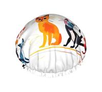 Cuffia da a da donna a doppio strato con motivo scarabocchio di molti gatti, riutilizzabile, di grandi dimensioni, adatta a tutte le lunghezze di capelli, adatta per ragazze, spa e saloni di bellezza