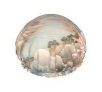 Cuffia da a da donna a doppio strato con paesaggio da sogno, riutilizzabile, di grandi dimensioni, adatta a tutte le lunghezze di capelli, adatta per ragazze, spa e uso domestico nei saloni di bellez