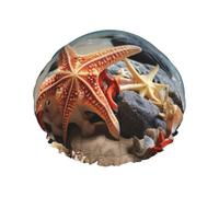 Cuffia da a da donna con stampa stelle marine e coralli sulla spiaggia, divertente, riutilizzabile | Novità cuffia per capelli per il bagno | Cappello a strati