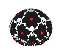 Cuffia da a di lusso per donna nero rosso amore cuore teschio e ossa incrociate Cuffie da a riutilizzabili impermeabili doppie per capelli lunghi regolabili per la maggior parte delle dimens