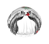 Cuffia da a divertente natalizia con alce che si bacia sotto il vischio, per donna, riutilizzabile, impermeabile, morbida, con doppio strato di protezione.