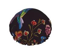 Cuffia da a e cuffia da bagno con motivo a colibrì e fiori tropicali per donna, cuffia da a reversibile oversize impermeabile grande progettata per tutte le lunghezze di capelli, cuffia el