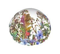 Cuffia da a e cuffia da bagno con motivo a erbe e fiori di campo per donna, cuffia da a reversibile oversize impermeabile grande progettata per tutte le lunghezze di capelli, cuffia elasti