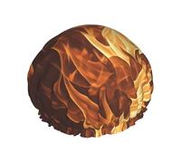 Cuffia da a e cuffia da bagno con motivo stampa fuoco, doppia protezione ed elastico, cuffia per capelli impermeabile riutilizzabile con fodera in Peva