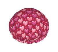 Cuffia da a elastica a doppio strato con cuori rosa di San Valentino, riutilizzabile, impermeabile, per tutte le lunghezze dei capelli