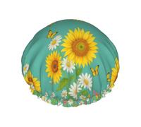 Cuffia da a elastica a doppio strato, impermeabile e riutilizzabile, con motivo girasole e margherita, per tutte le lunghezze di capelli