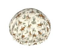 Cuffia da a elastica a doppio strato, impermeabile, riutilizzabile, con motivo retrò da cowboy nel deserto, per capelli di tutte le lunghezze