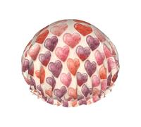 Cuffia da a elastica riutilizzabile con cuori acquerellati di San Valentino, a doppio strato, impermeabile, per tutte le lunghezze dei capelli
