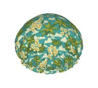 Cuffia da a elastica riutilizzabile con fiori e nuvole di palme tropicali, impermeabile, a doppio strato, per tutte le lunghezze dei capelli